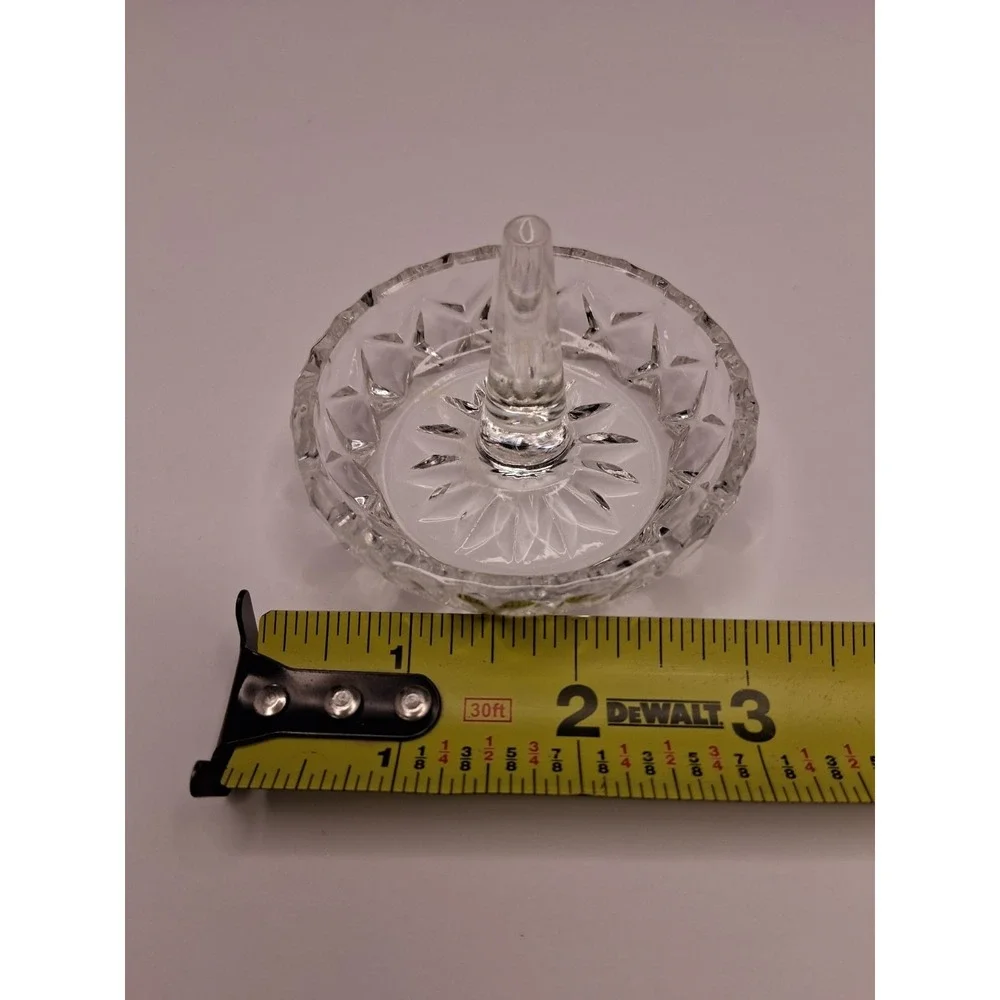 Vintage Cut Glass Ring Holder Jewelry Dish Ring Stand Clear Crystal
